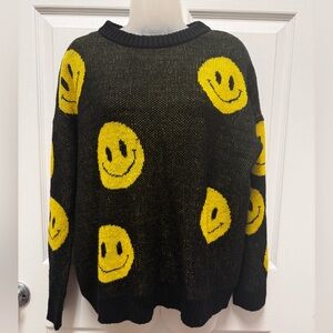 Smiley Face Black and Yellow Sweater
